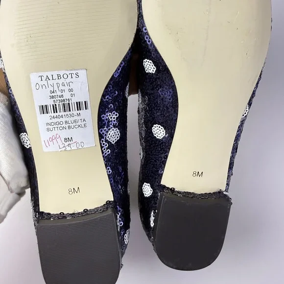 NWT Talbots Sutton Buckle Flats Women's 8M Indigo Blue Sequin Polka Dot Low Heel - Picture 7 of 9